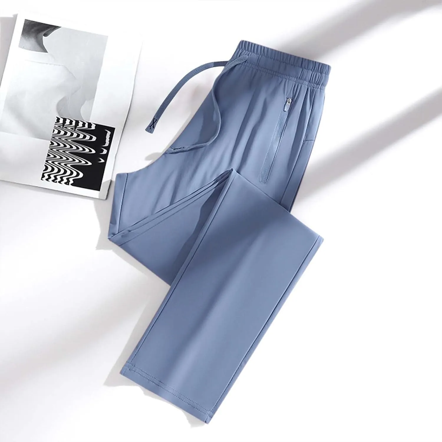 Beeswan Pants Mens Stretch Active Ice Silk Trousers Elastic Athletic Pants Drawstring Lounge Jogging Pant with Pocket