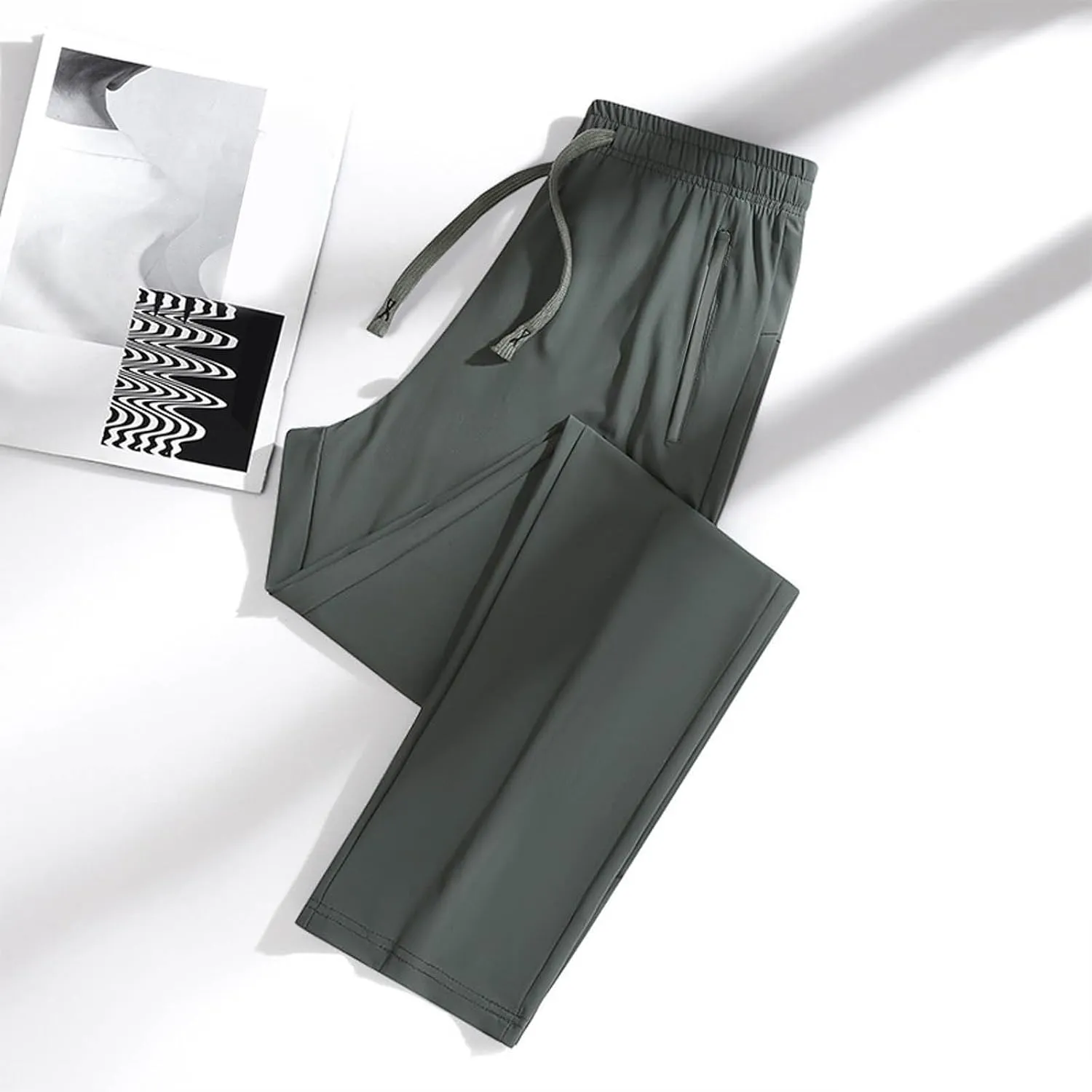 Beeswan Pants Mens Stretch Active Ice Silk Trousers Elastic Athletic Pants Drawstring Lounge Jogging Pant with Pocket