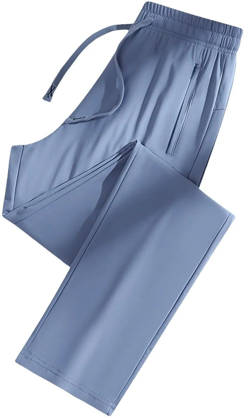 Beeswan Pants Mens Stretch Active Ice Silk Trousers Elastic Athletic Pants Drawstring Lounge Jogging Pant with Pocket