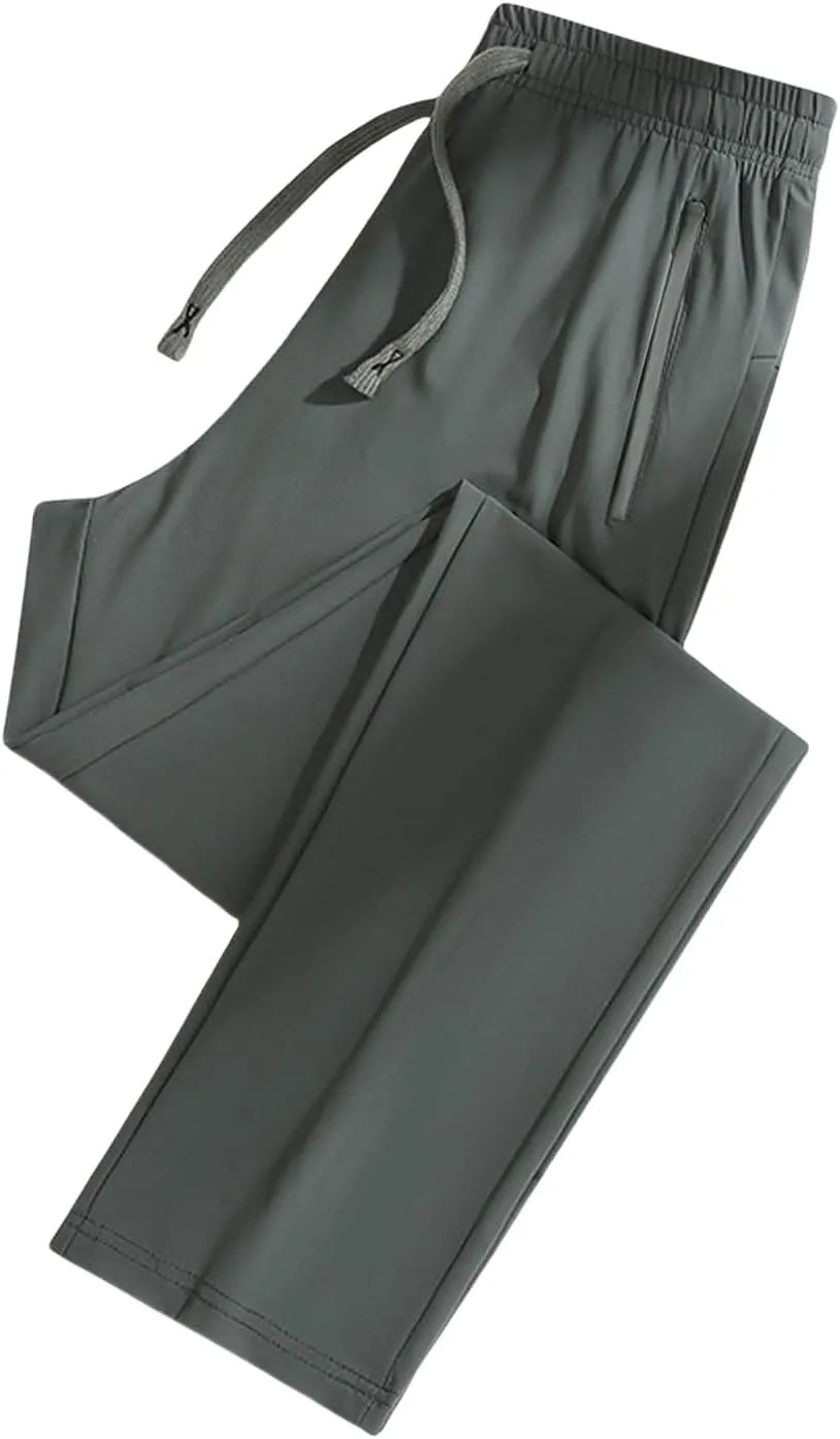 Beeswan Pants Mens Stretch Active Ice Silk Trousers Elastic Athletic Pants Drawstring Lounge Jogging Pant with Pocket