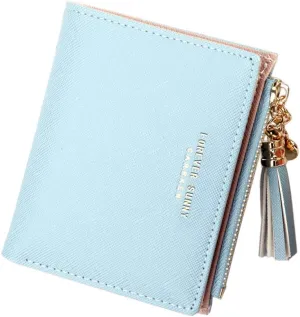 Belsmi Women's Small Compact Slim Leather Mini Wallet Lady Purse Zipper Pocket Card Organizer Bifold Wallets (Blue)