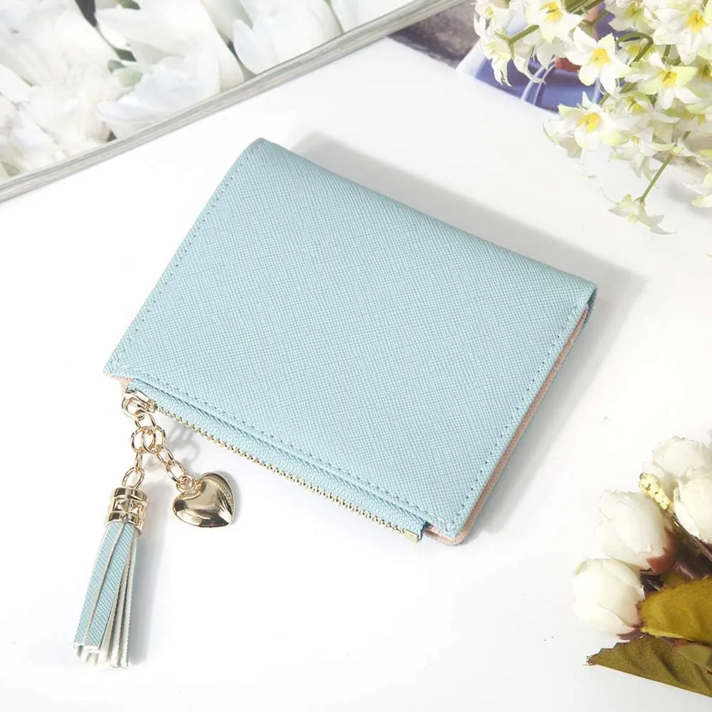 Belsmi Women's Small Compact Slim Leather Mini Wallet RFID Blocking Lady Purse Zipper Pocket Card Organizer Bifold Wallets (Fawn)