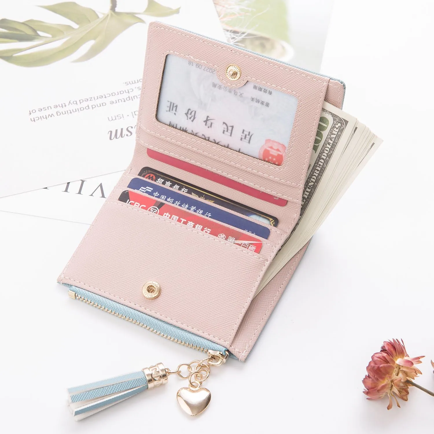 Belsmi Women's Small Compact Slim Leather Mini Wallet RFID Blocking Lady Purse Zipper Pocket Card Organizer Bifold Wallets (Fawn)