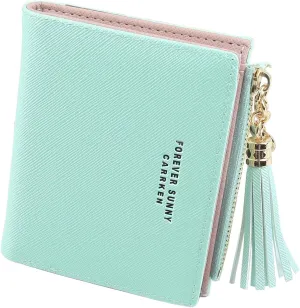 Belsmi Women's Small Compact Slim Leather Mini Wallet RFID Blocking Lady Purse Zipper Pocket Card Organizer Bifold Wallets (Green)