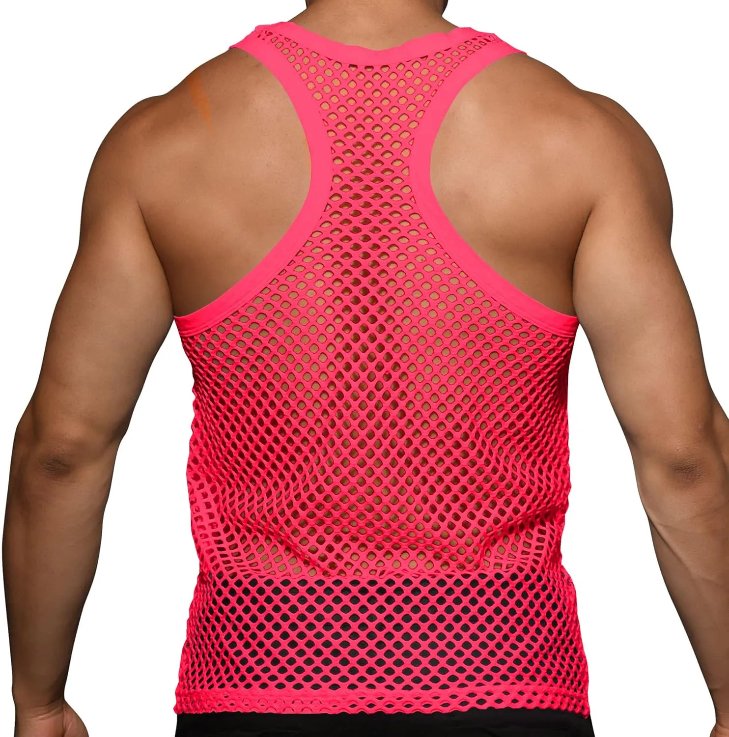 Beotyshow Mens Mesh Fishnet Tank Tops Fitted Sleeveless Night Club Style Muscle Top Summer Workout Beach Shirts