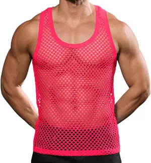 Beotyshow Mens Mesh Fishnet Tank Tops Fitted Sleeveless Night Club Style Muscle Top Summer Workout Beach Shirts