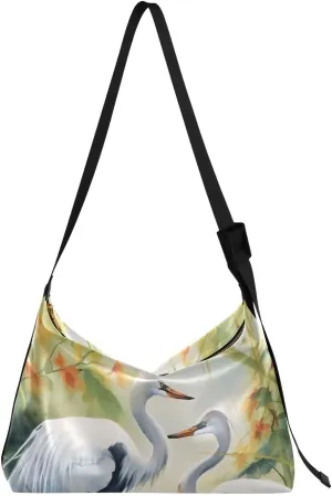 Bird Flowers Crane Crossbody Bag for Women Men with Adjustable Strap PU Leather Shoulder Hobo Purse Bag 20854501