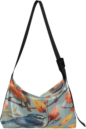 Bird Pattern Shoulder Bag for Women Waterproof PU Leather Hobo Bags Crossbody Purse with Zipper Closure