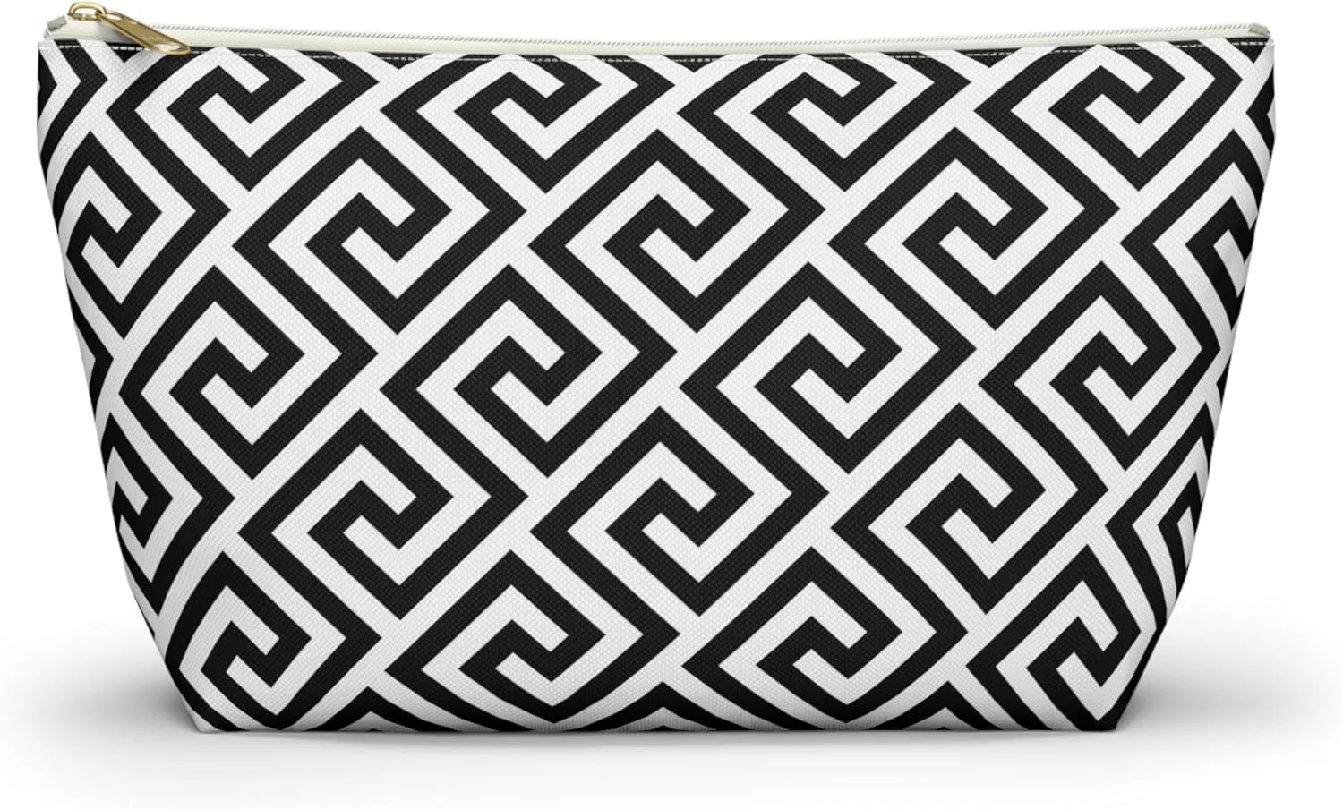 Black and White Checkered Accessory Pouch  Stylish Zippered Makeup Bag, Travel Cosmetic Bag, Pencil Case for Women & Men (Greek key design, Large)