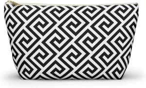 Black and White Checkered Accessory Pouch  Stylish Zippered Makeup Bag, Travel Cosmetic Bag, Pencil Case for Women & Men (Greek key design, Large)