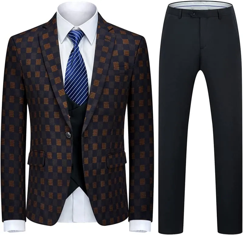 Black And Yellow Plaid Three Pieces Men Business Suits Prom Suits