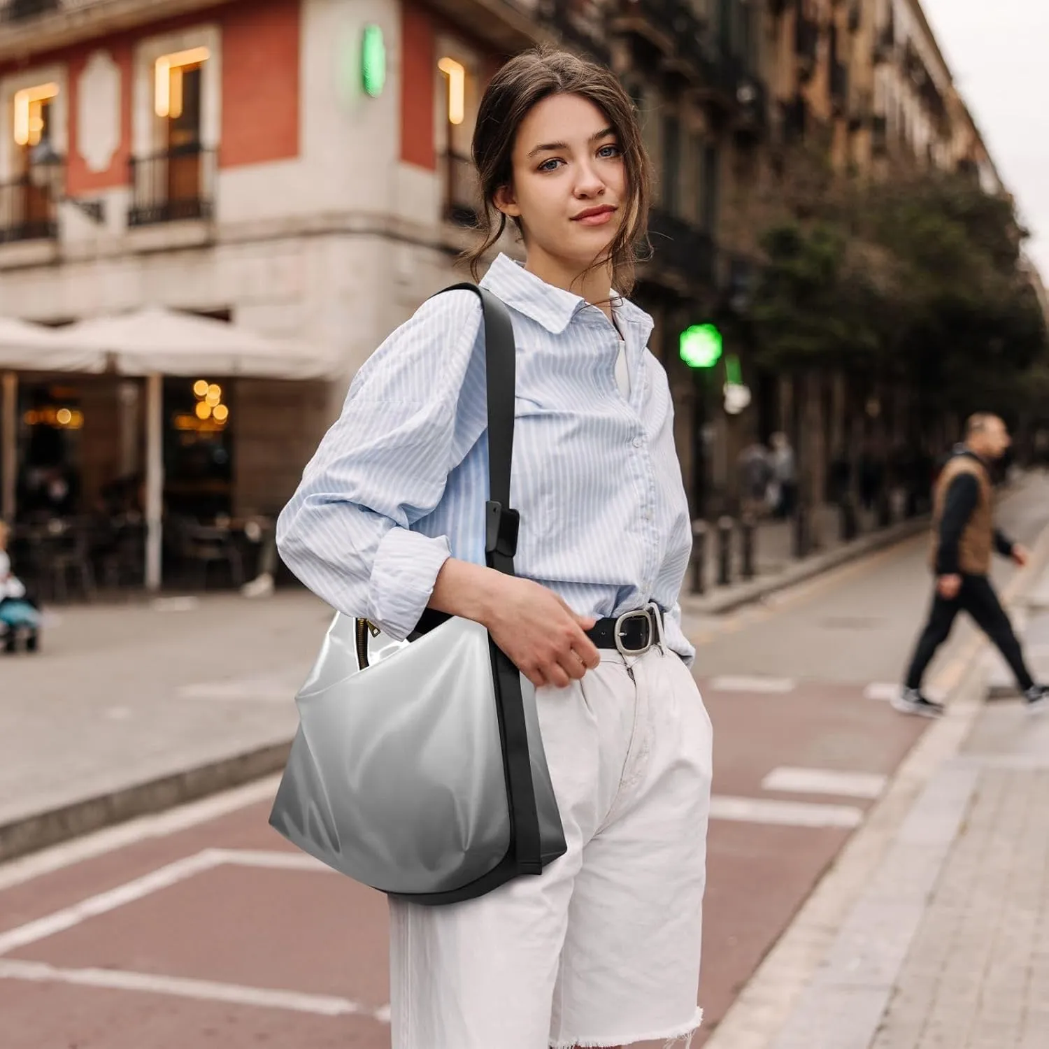 Black Crossbody Bag for Women Men with Adjustable Strap PU Leather Shoulder Hobo Purse Bag 20810-1