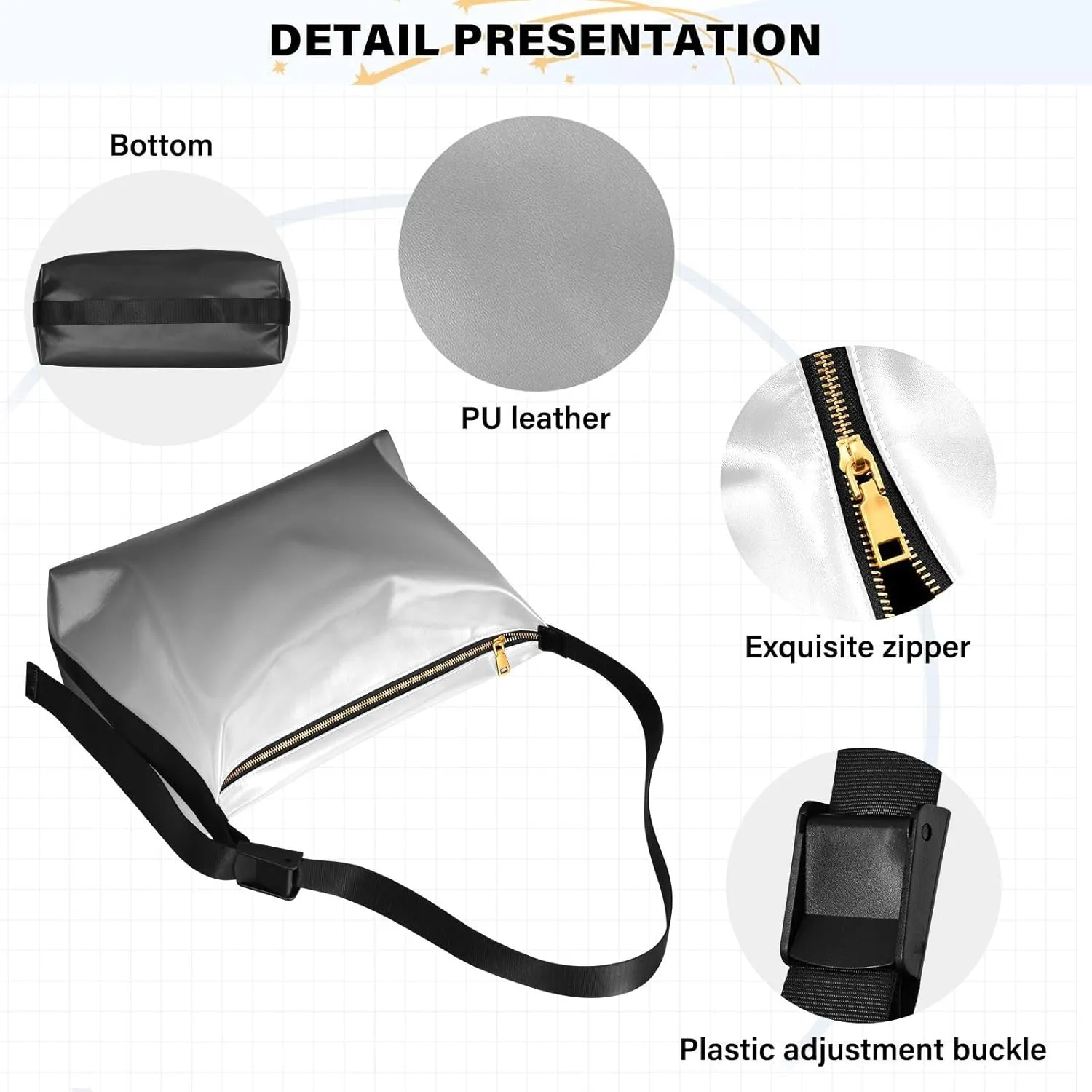 Black Crossbody Bag for Women Men with Adjustable Strap PU Leather Shoulder Hobo Purse Bag 20810-1