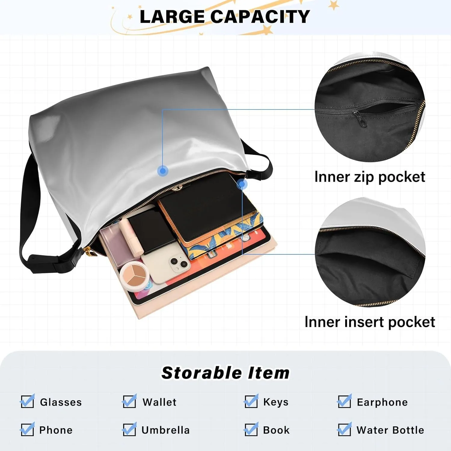 Black Crossbody Bag for Women Men with Adjustable Strap PU Leather Shoulder Hobo Purse Bag 20810-1