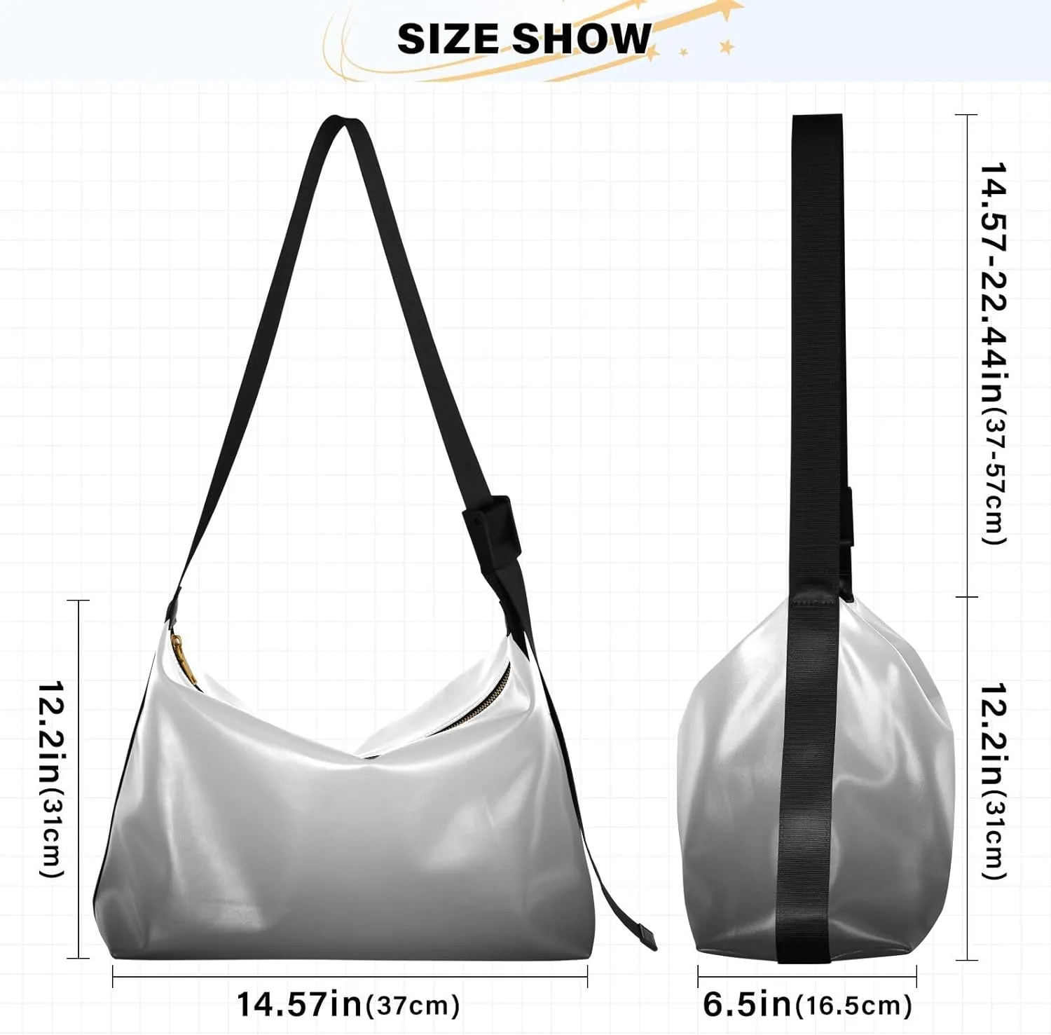 Black Crossbody Bag for Women Men with Adjustable Strap PU Leather Shoulder Hobo Purse Bag 20810-1