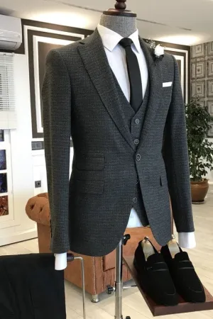 Black Notched Lapel Three Pieces Simple Business Suits Tuxedos Blazer Vest Pants