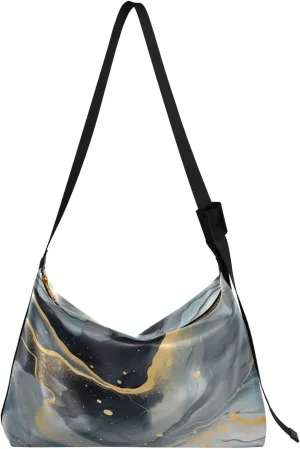 Blue Butterfly with a Starry Leather Man Sling Bag, Crossbody Large Leather Bag, Hobo Crossbody Bag