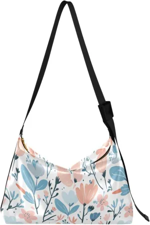 Blue Flowers Crossbody Bag for Women Men with Adjustable Strap PU Leather Shoulder Hobo Purse Bag 20858154