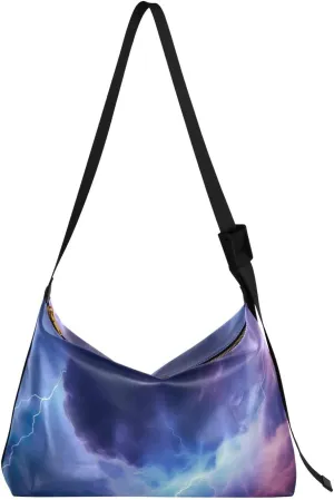 Blue Purple Storm Shoulder Bag for Women Waterproof PU Leather Hobo Bags Crossbody Purse with Zipper Closure