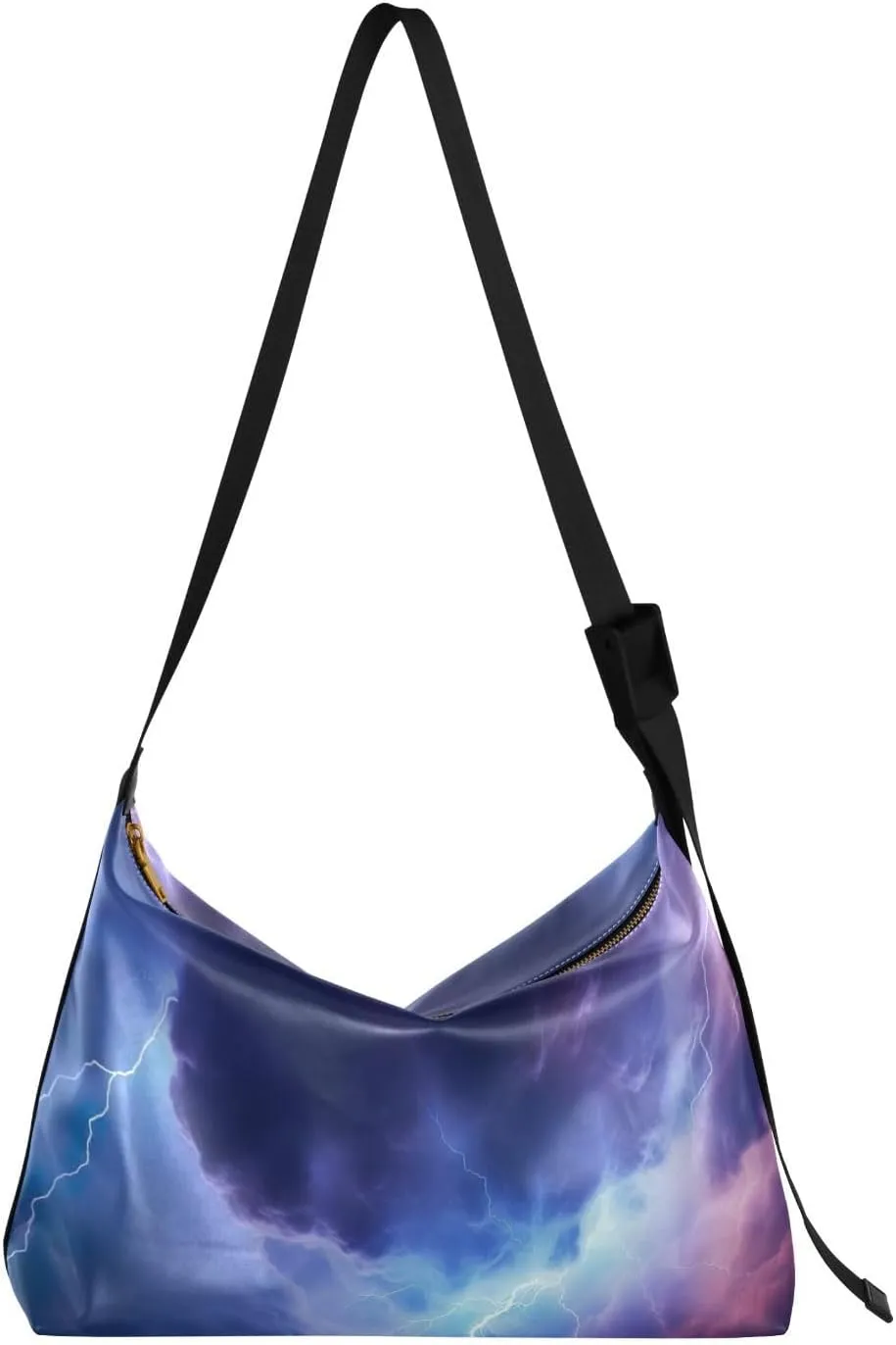 Blue Purple Storm Shoulder Bag for Women Waterproof PU Leather Hobo Bags Crossbody Purse with Zipper Closure