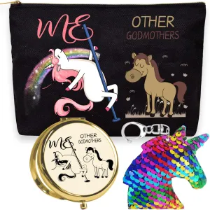 BoomBoomGifts Christmas Gifts for Godmother, Godmother Makeup Bag, Cosmetic Pouch, Travel Toiletry Pouch Organizer, Compact Mirror