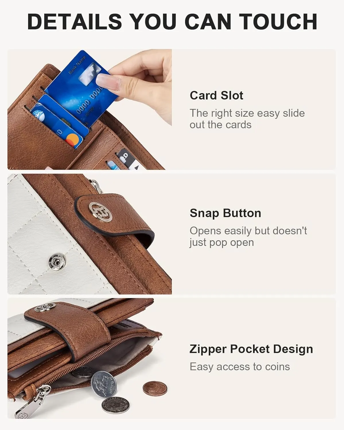 BOSTANTEN Small Wallet for Women Leather RFID Blocking Card Holder Bifold Compact Wallets With Zipper Coin Pocket BeigeBrown