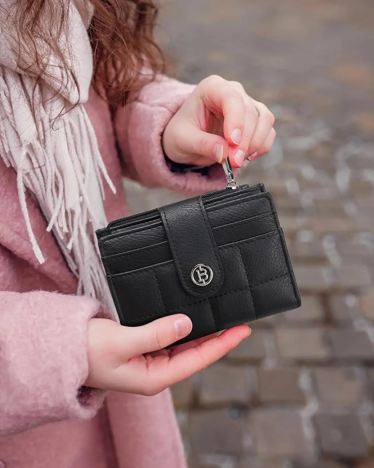 BOSTANTEN Small Wallet for Women Leather RFID Blocking Card Holder Bifold Compact Wallets With Zipper Coin Pocket Black