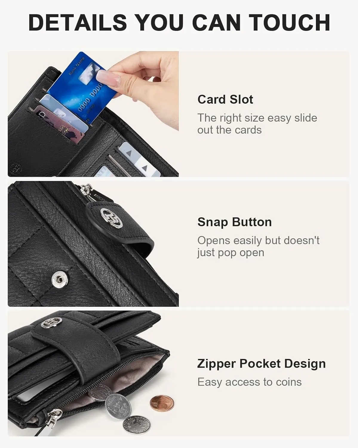 BOSTANTEN Small Wallet for Women Leather RFID Blocking Card Holder Bifold Compact Wallets With Zipper Coin Pocket Black