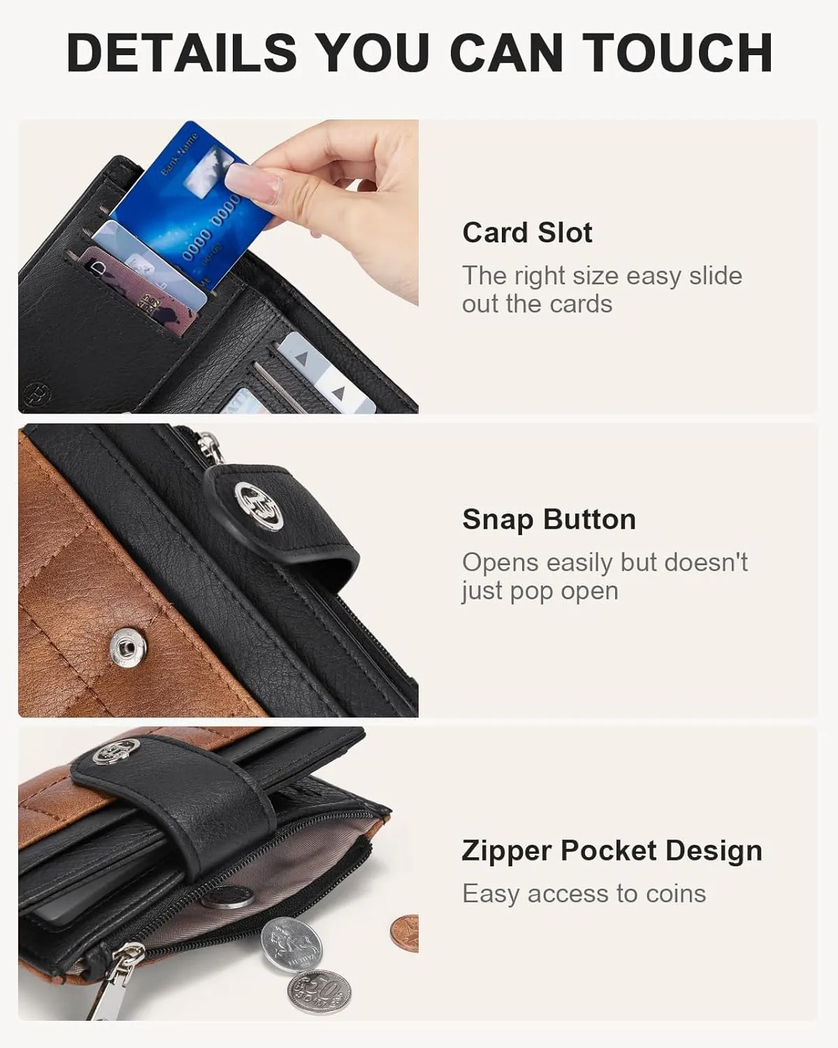 BOSTANTEN Small Wallet for Women Leather RFID Blocking Card Holder Bifold Compact Wallets With Zipper Coin Pocket BlackBrown