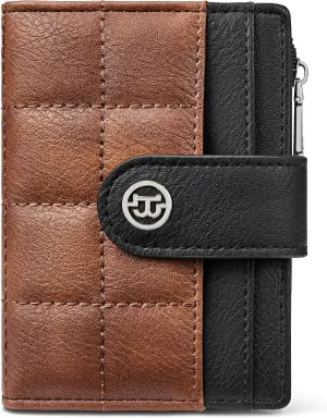 BOSTANTEN Small Wallet for Women Leather RFID Blocking Card Holder Bifold Compact Wallets With Zipper Coin Pocket BlackBrown