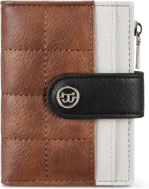 BOSTANTEN Small Wallet for Women Leather RFID Blocking Card Holder Bifold Compact Wallets With Zipper Coin Pocket BrownBeigeBlack