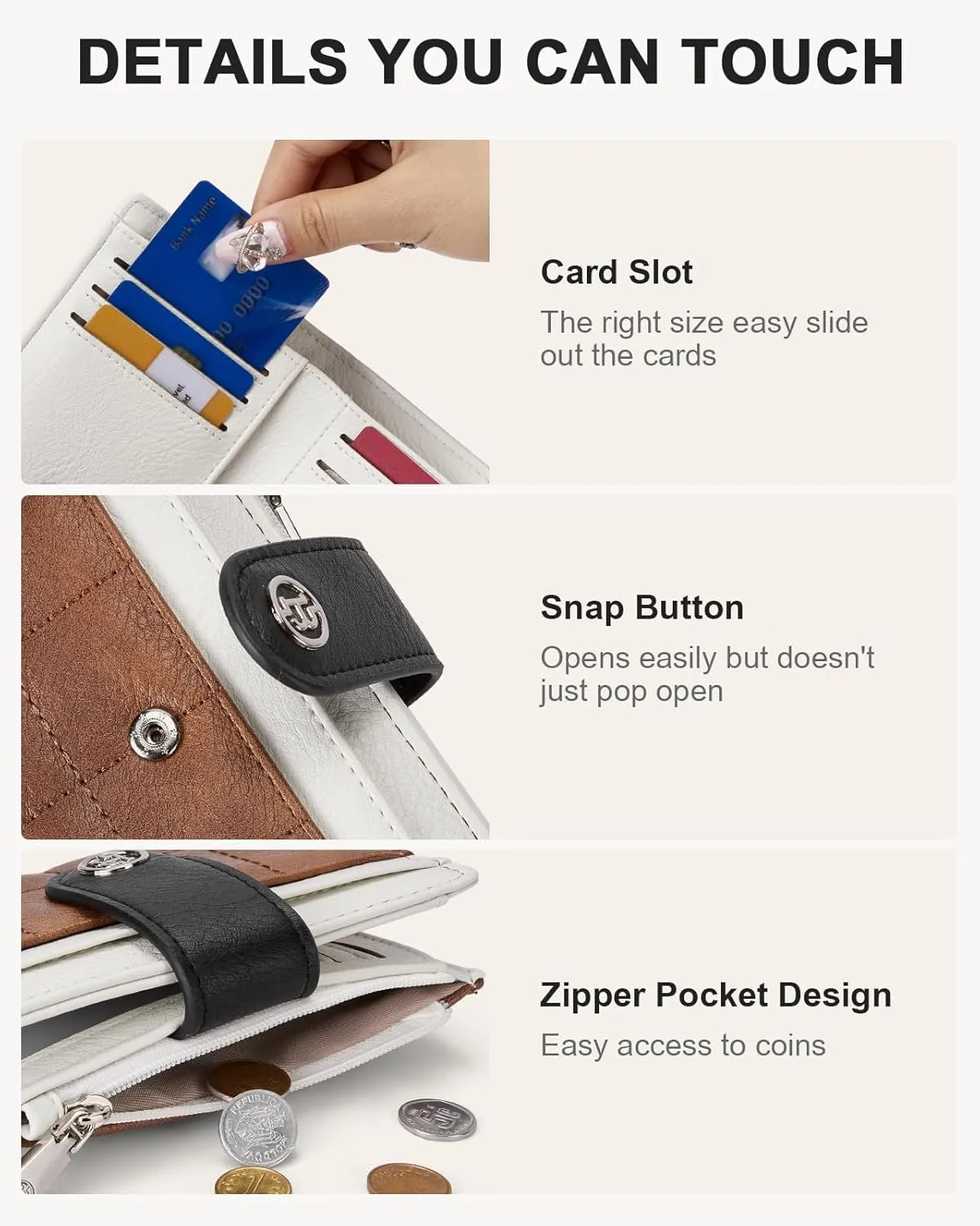 BOSTANTEN Small Wallet for Women Leather RFID Blocking Card Holder Bifold Compact Wallets With Zipper Coin Pocket BrownBeigeBlack