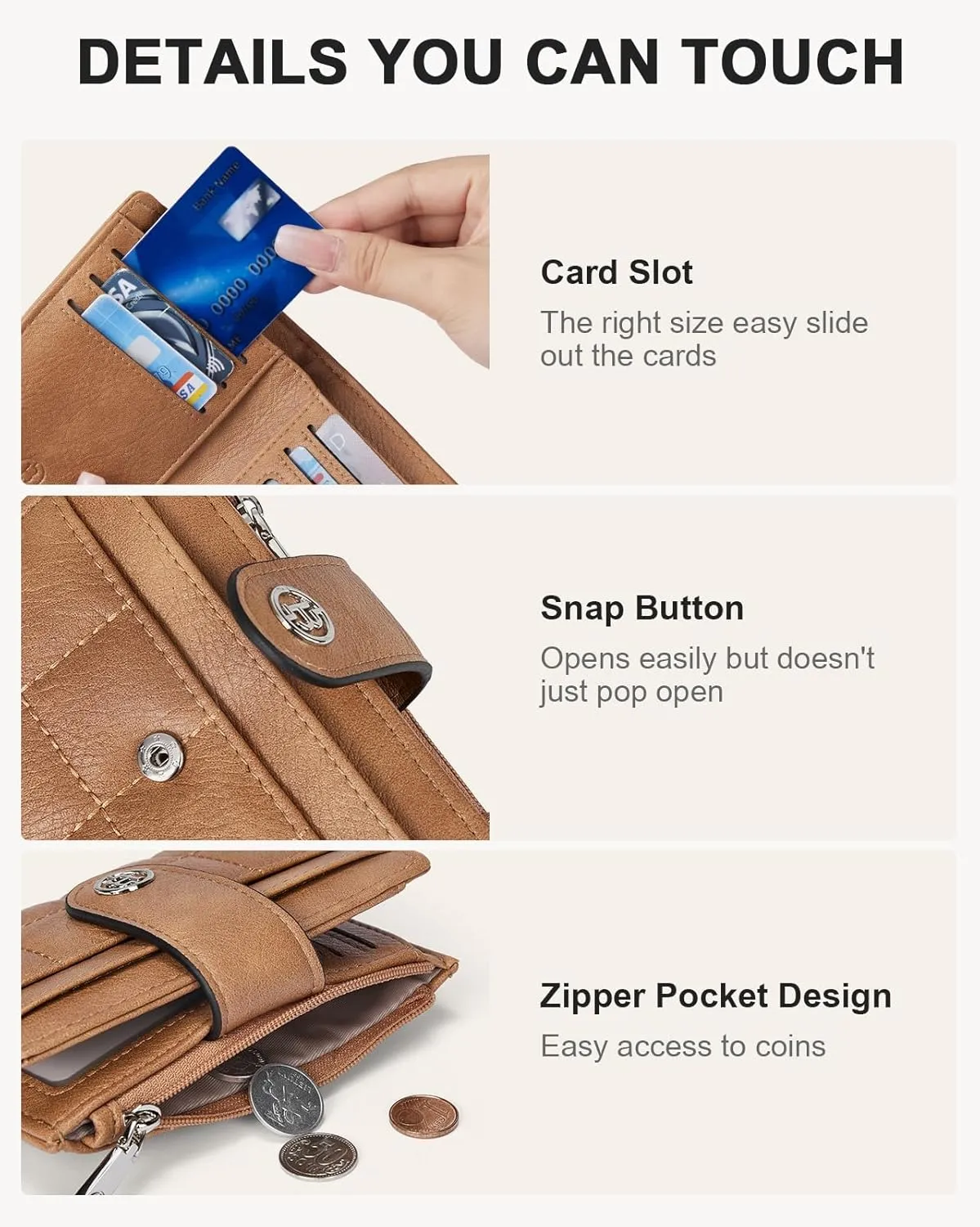 BOSTANTEN Small Wallet for Women Leather RFID Blocking Card Holder Bifold Compact Wallets With Zipper Coin Pocket Camel