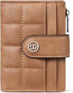 BOSTANTEN Small Wallet for Women Leather RFID Blocking Card Holder Bifold Compact Wallets With Zipper Coin Pocket Camel