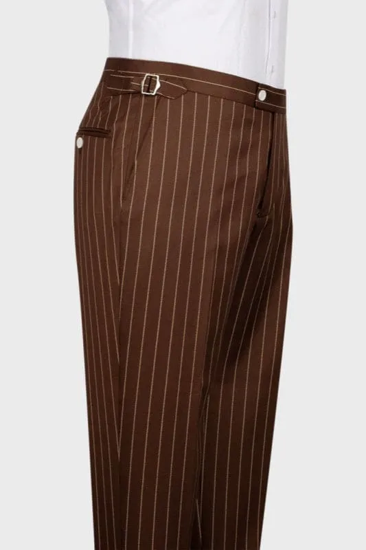 Brown Striped Three Pieces Business Men Suits Peaked Lapel Morning Dinner Party Prom Suit