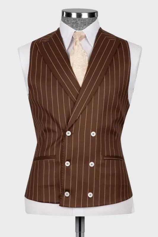 Brown Striped Three Pieces Business Men Suits Peaked Lapel Morning Dinner Party Prom Suit