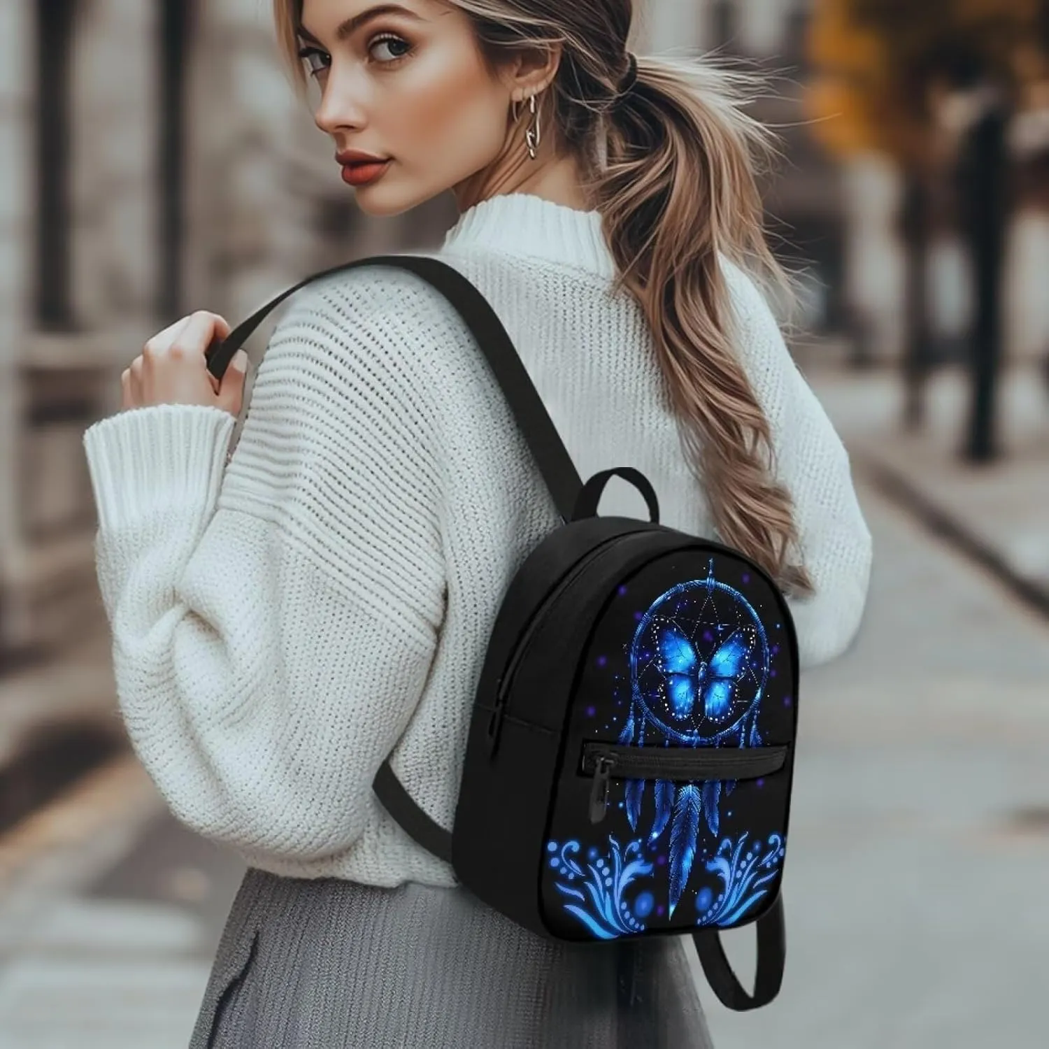 Butterfly Dreamcatcher Small Backpack for Women Waterproof Stylish Daypack Purse Lightweight Travel Backpack Carry on Bag Shoulder Bag for Ladies