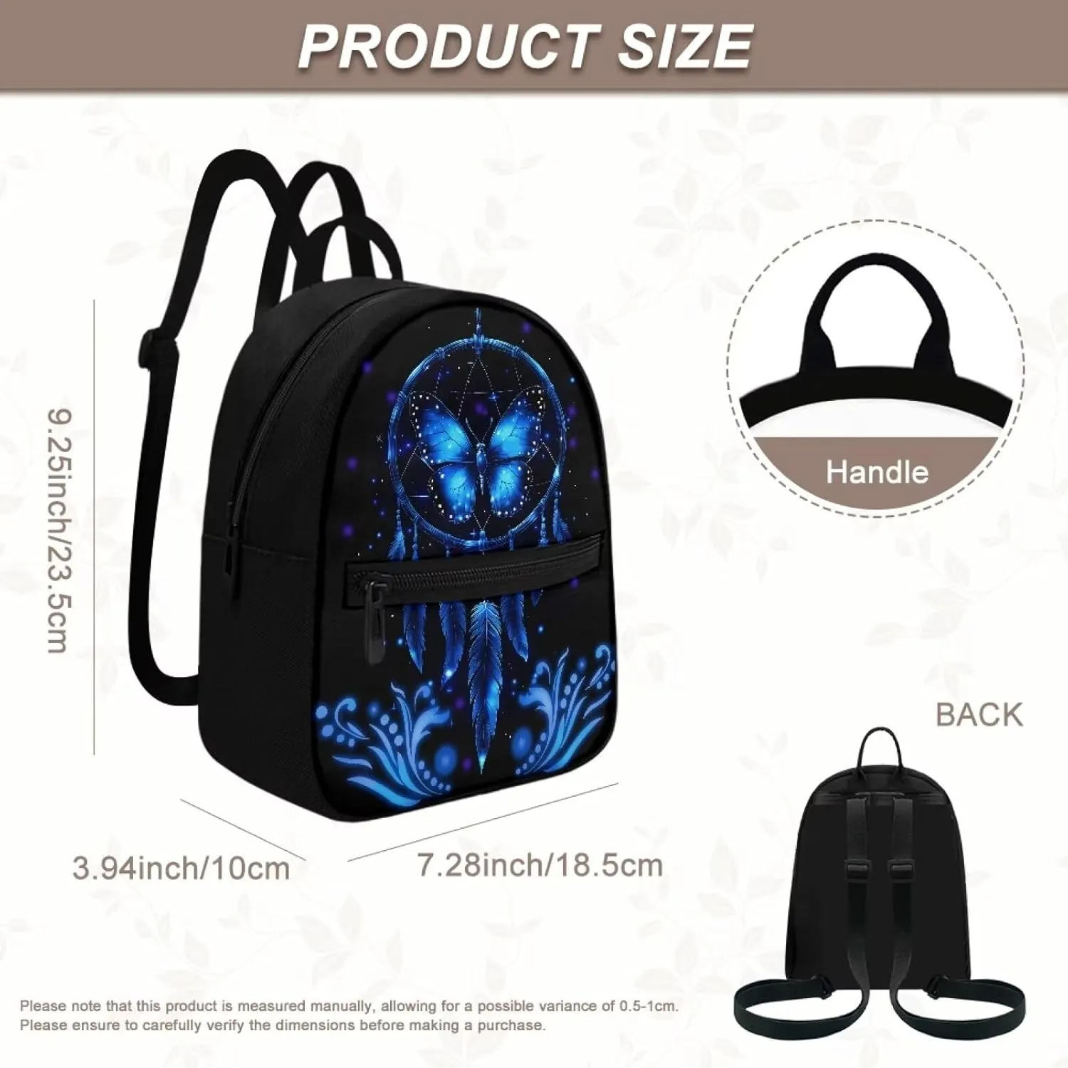 Butterfly Dreamcatcher Small Backpack for Women Waterproof Stylish Daypack Purse Lightweight Travel Backpack Carry on Bag Shoulder Bag for Ladies