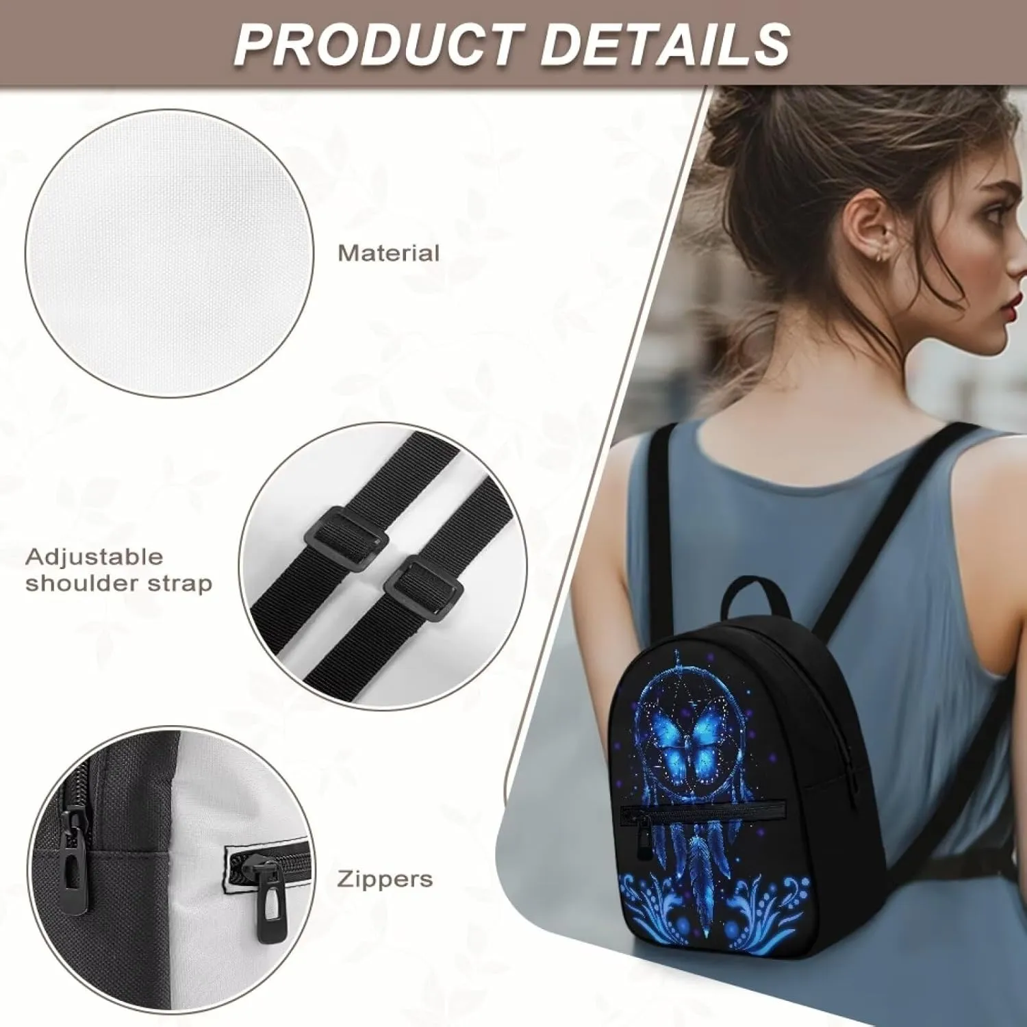 Butterfly Dreamcatcher Small Backpack for Women Waterproof Stylish Daypack Purse Lightweight Travel Backpack Carry on Bag Shoulder Bag for Ladies
