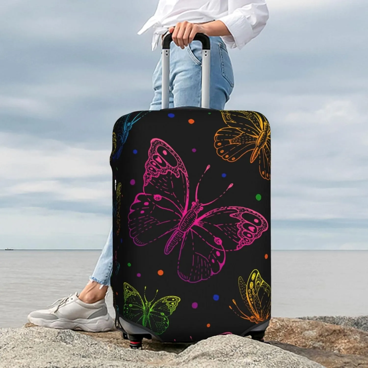 Butterfly Luggage Cover Washable Elasticated Luggage Covers for Suitcase tsa Approved Stylish Dust and Scratch Resistant Luggage Case Protector for Kids and Adults -