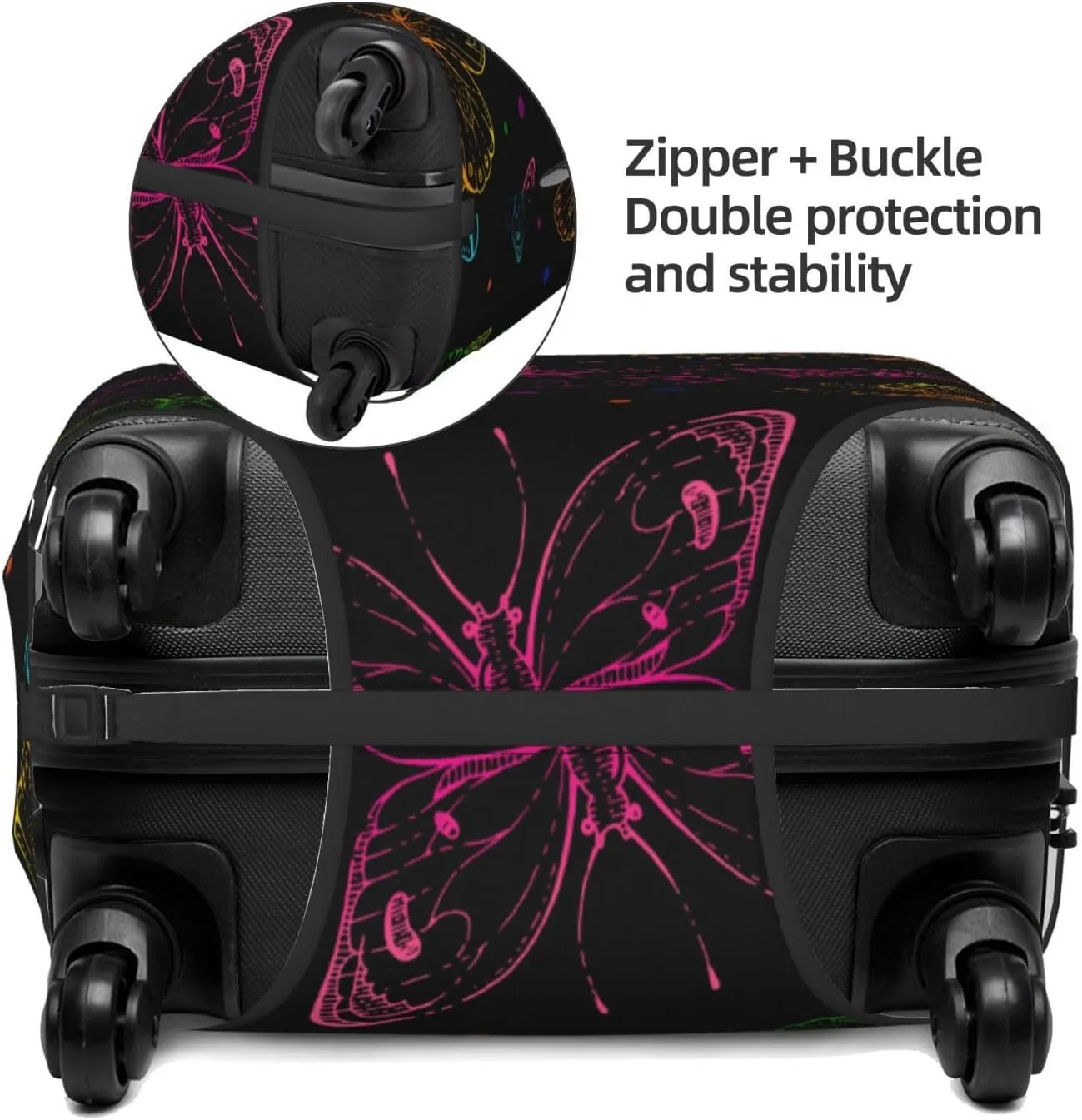 Butterfly Luggage Cover Washable Elasticated Luggage Covers for Suitcase tsa Approved Stylish Dust and Scratch Resistant Luggage Case Protector for Kids and Adults -