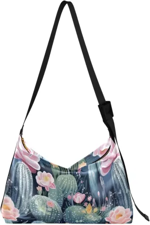 Cactus Flowers Floral Crossbody Bag for Women Men with Adjustable Strap PU Leather Shoulder Hobo Purse Bag 20849399