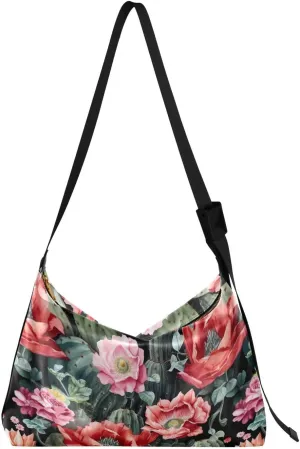 Cactus Flowers Floral Crossbody Bag for Women Men with Adjustable Strap PU Leather Shoulder Hobo Purse Bag 20849405