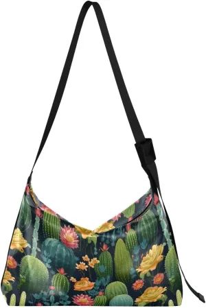 Cactus Flowers Floral Crossbody Bag for Women Men with Adjustable Strap PU Leather Shoulder Hobo Purse Bag 20850224