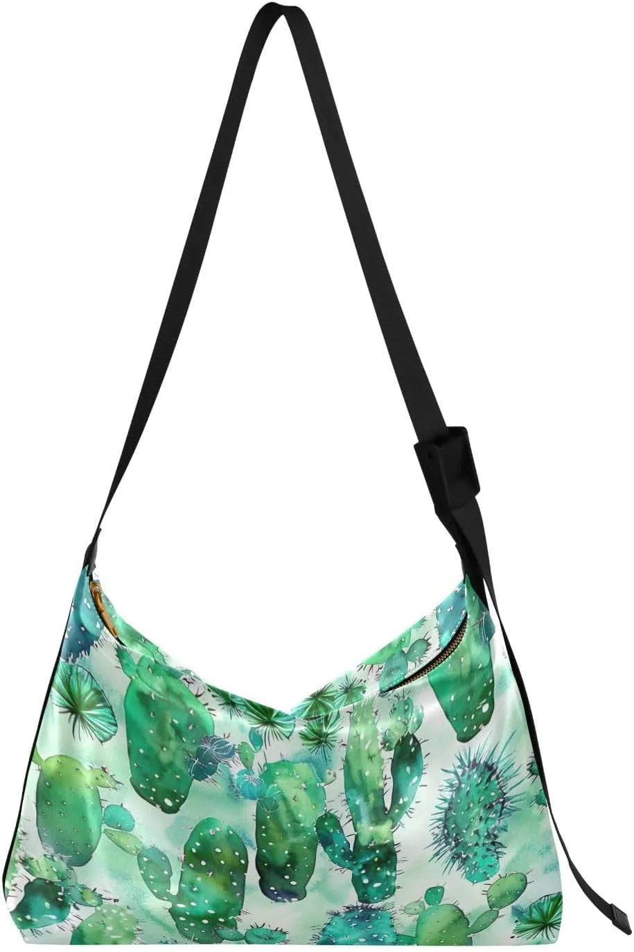 Cactus Pattern Green Shoulder Bag for Women Waterproof PU Leather Hobo Bags Crossbody Purse with Zipper Closure
