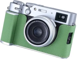 Camera Half Case for Fujifilm Fuji X100VI,Vintage Metal Genuine Leather Instant Camera Protective Cases Stylish Portable Shockproof (GreenL)