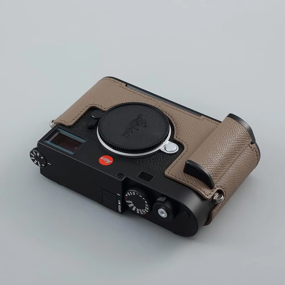 Camera Half Case for Leica M11/M11-P, Vintage Metal Genuine Leather Camera Protective Cases Stylish Portable Shockproof (Gray)