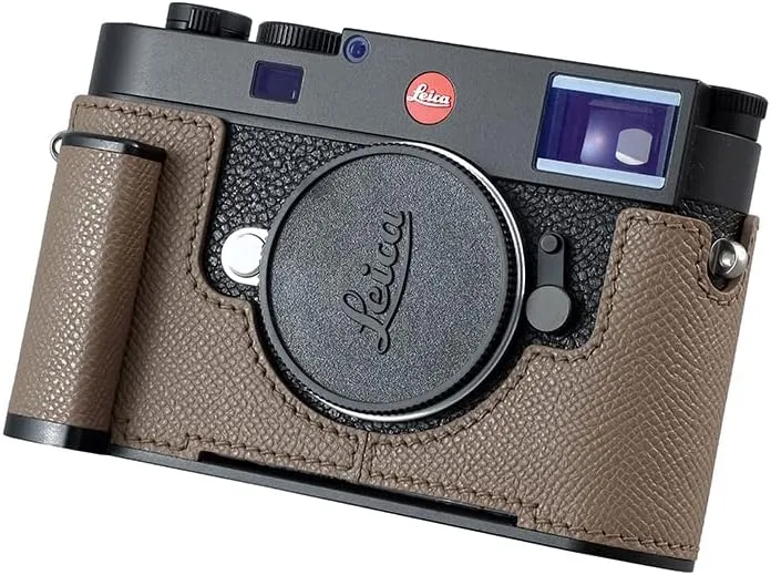 Camera Half Case for Leica M11/M11-P, Vintage Metal Genuine Leather Camera Protective Cases Stylish Portable Shockproof (Gray)