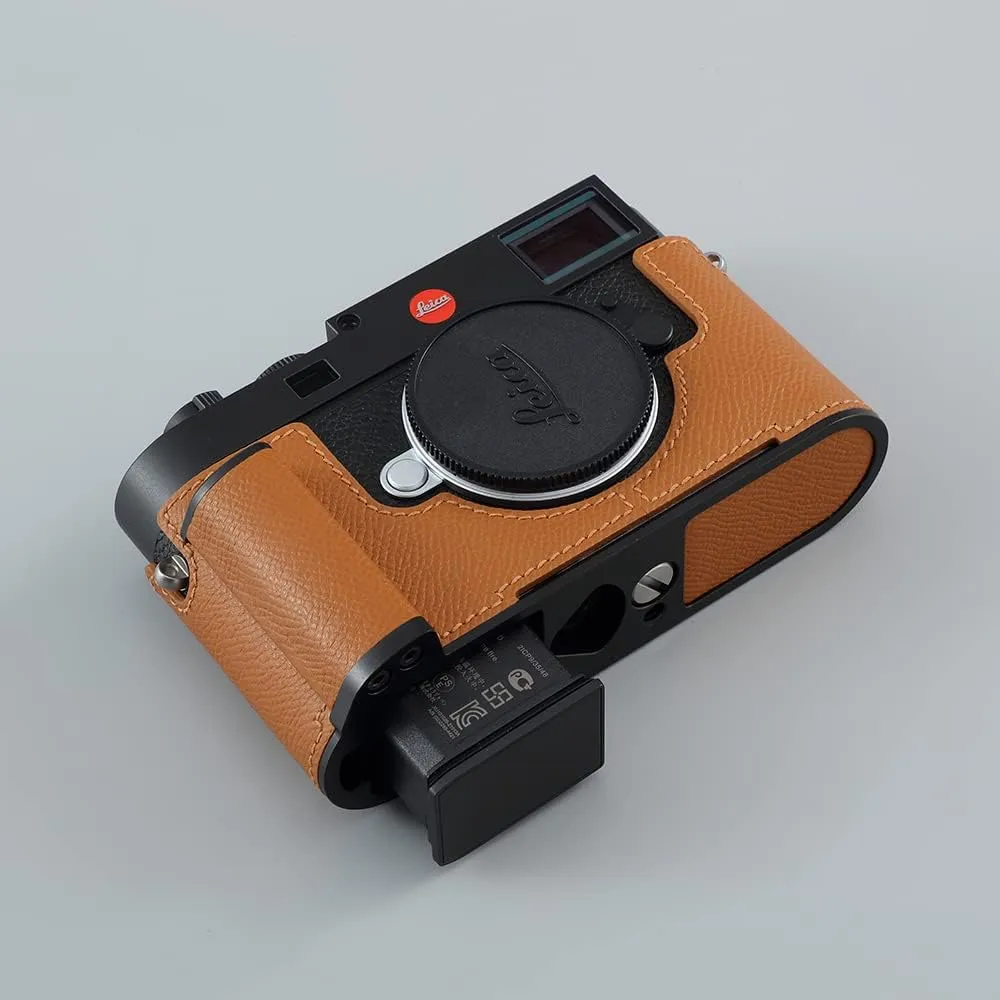 Camera Half Case for Leica M11/M11-P, Vintage Metal Genuine Leather Camera Protective Cases Stylish Portable Shockproof (Gray)