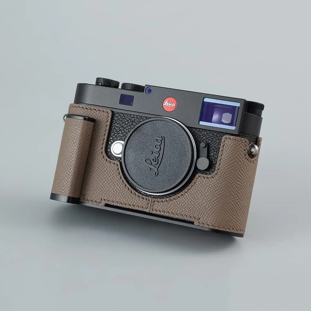 Camera Half Case for Leica M11/M11-P, Vintage Metal Genuine Leather Camera Protective Cases Stylish Portable Shockproof (Gray)